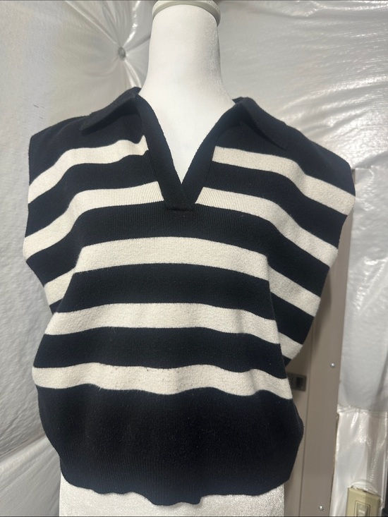 eesome Other - eesome Black and Cream Striped V-Neck Sweater Vest
